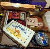 BOX LOT OF PLAYING CARDS , TINS