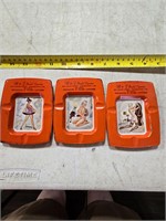 3 Vintage metal Pinup Girl Ashtrays