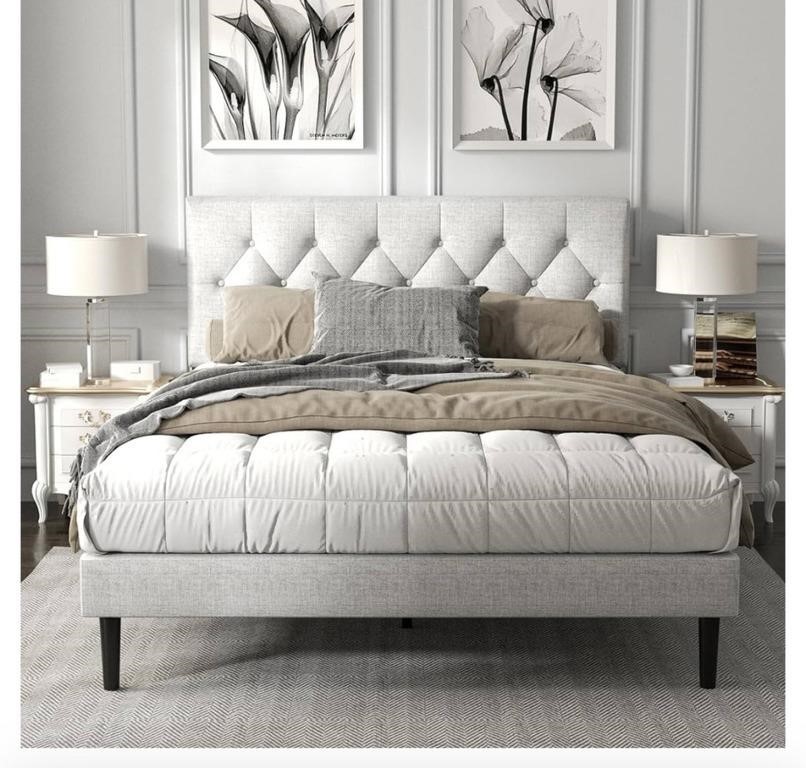 Queen Size Platform Bed Frame with Upholstered