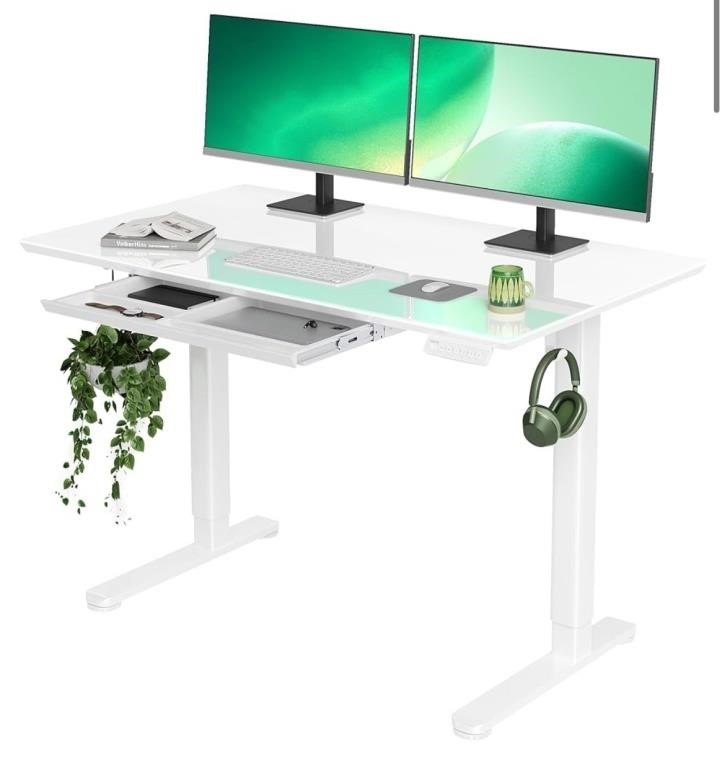 Glass Standing Desk with Drawers, 48×24 Inch