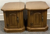(2) Octagon Shaped end tables with doors, top has