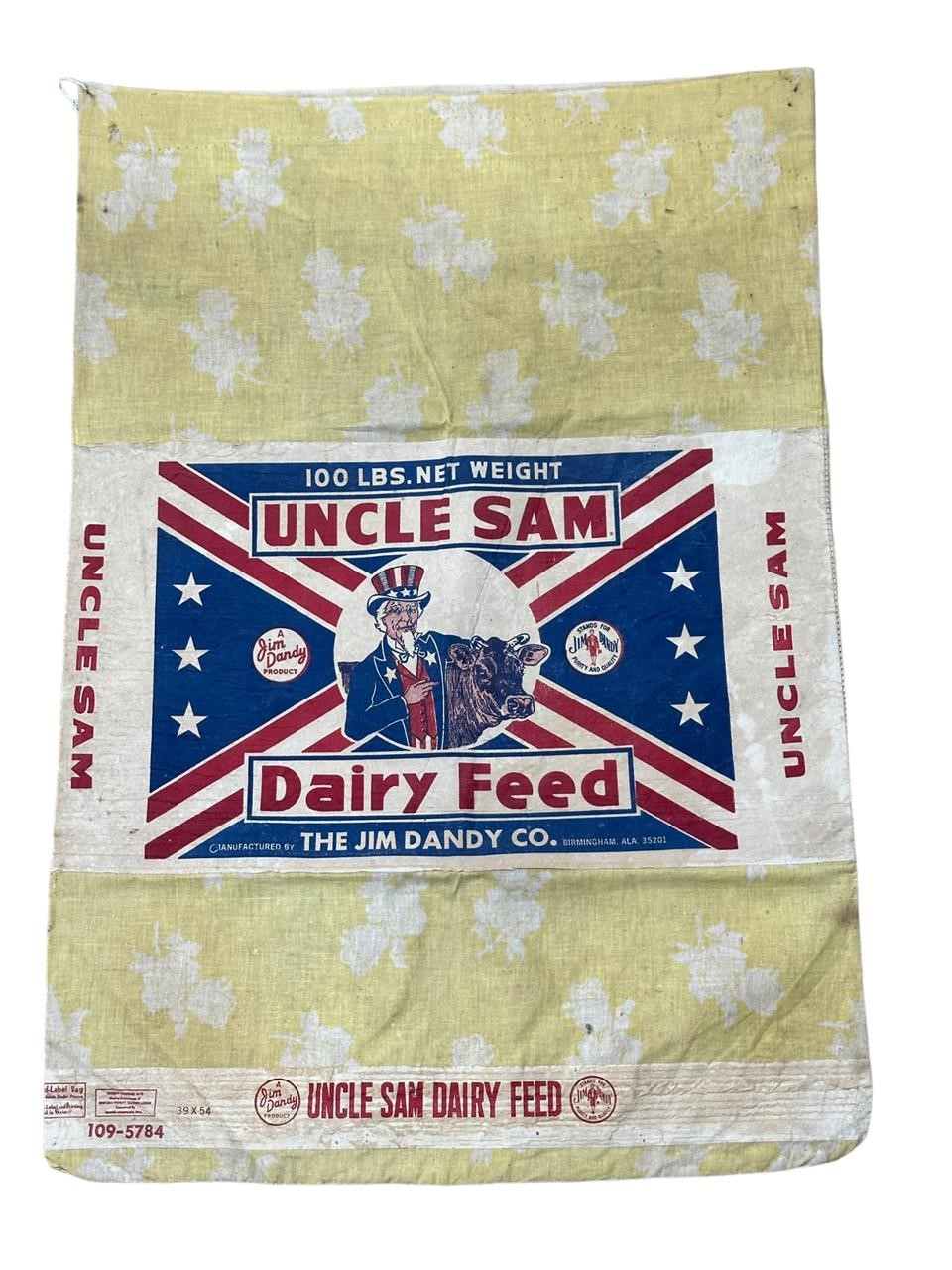 Vintage Jim Dandy Co. Uncle Sam Dairy Feed Sack