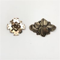 2 Victorian Brooches/ Pin Log Leaves