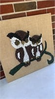 Vintage thumbtack owl art on board 22"x21"