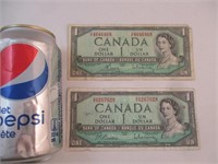 2 billets de 1$ 'devil face' du Canada 1954