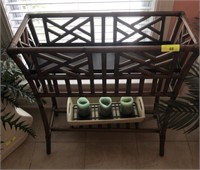 RATTAN TROUGH PLANTER AND CANDLES