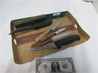 (4) knives and sharpening stone lot