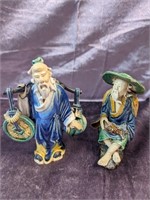 Pair of Chinese Mud Men Glazed Pottery Figurines