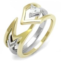 Two-tone Gold Ip .15ct White Sapphire Chevron Ring