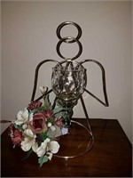 Glass & brass metal angel themed candle holder