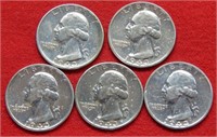 (5) 1943 S Washington Silver Quarters