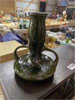 Art deco era pottery vase w/ silver overlay signed