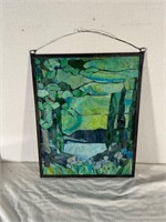 Heavy Framed Stained Glass Forrest Scene