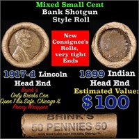 Mixed small cents 1c orig shotgun roll, 1917-s Whe