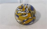 Hand-Blown Swirl Blue /Yellow/White Paperweight