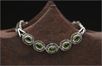 Sterling Silver And Peridot Link Bracelet 14.2g