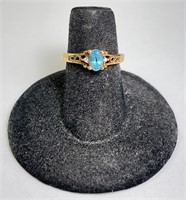 10K Gold Blue Topaz/Diamond Ring 2 Grams Size 5.5