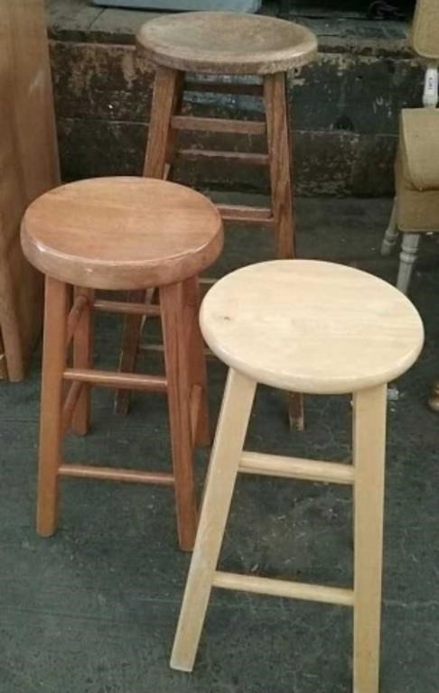 3 Wood Stools, Approx. 32" & 24" Tall