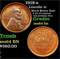 1918-s Lincoln Cent 1c Grades Choice Unc BN