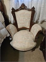 Wooden Vintage Padded Floral Chair