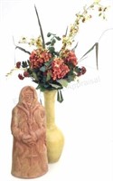 (2pc) Ceramic Centerpiece Vase, Monk Figure