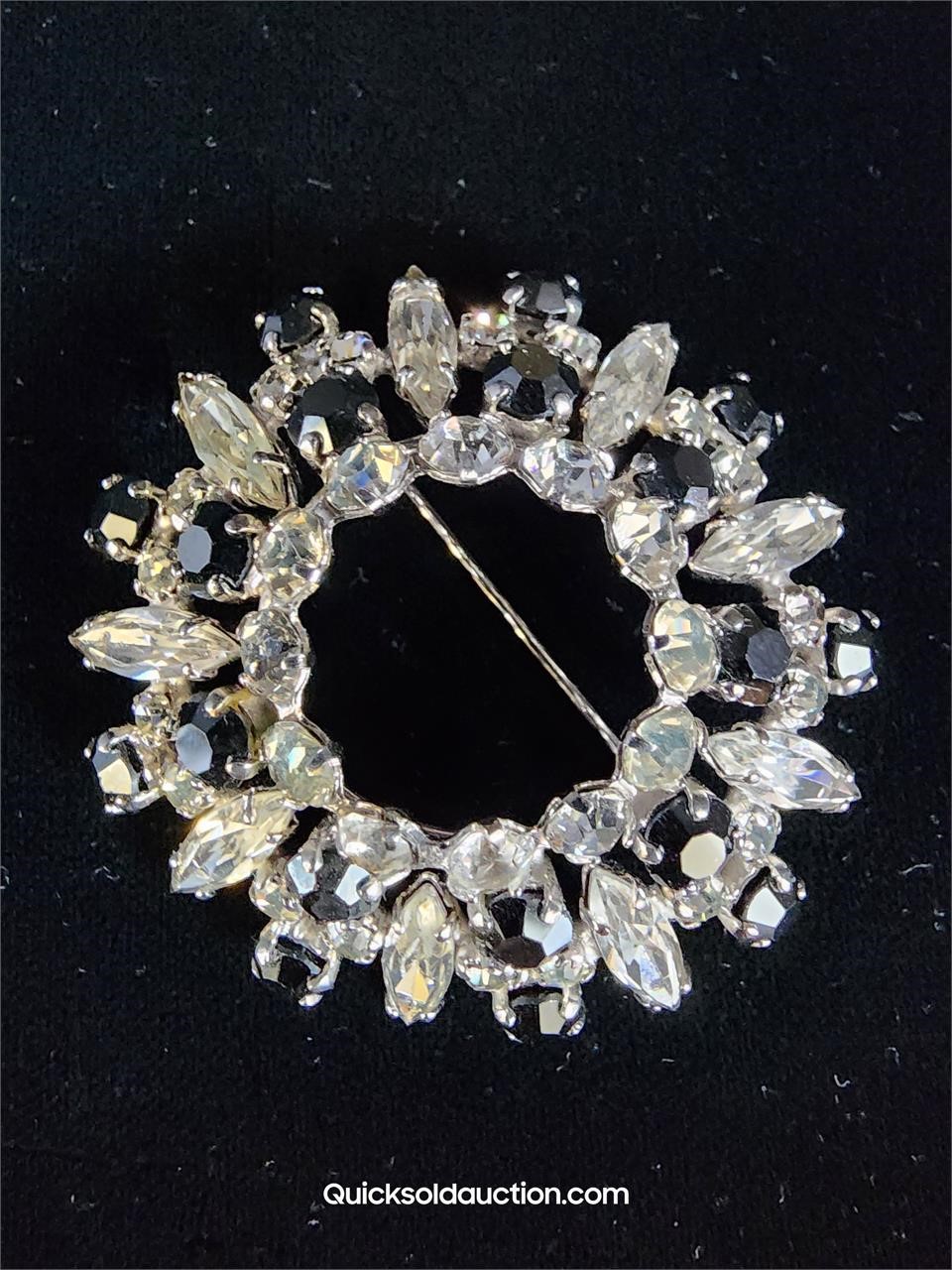 Sherman Wreath Style Crystal Brooch With White & B
