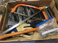 Assorted saws, many gloves