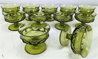 (11) Kings Crown Thumbprint Green Coupe Glass