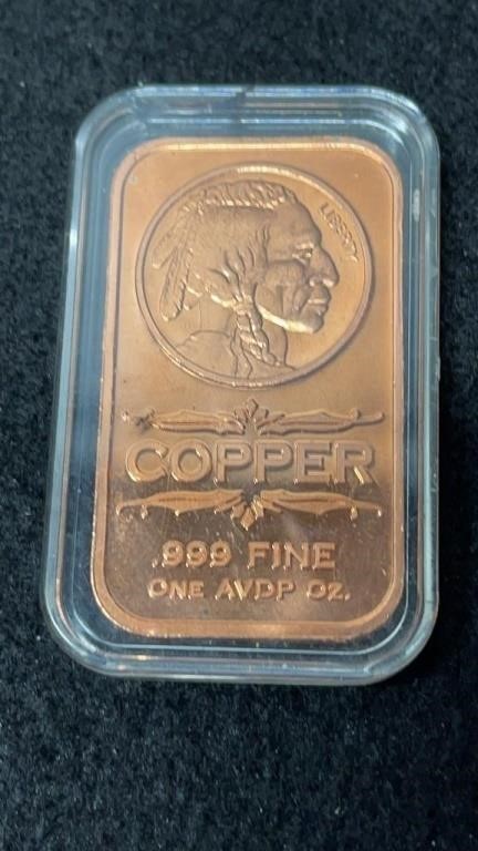 Copper Bar .999 Fine One AVDP OZ