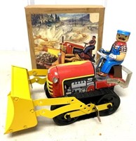 Tin Wind Up Bulldozer with Original Box