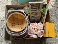 Box with baskets and home decor