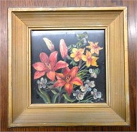 Early Framed Handpainted Floral Tourist  Art