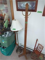Oak Coat Rack And Floor Lamp