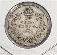 1932 Canada Silver 10-Cent Coin