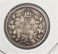 1919 Canada Sterling Silver 10-Cent Coin