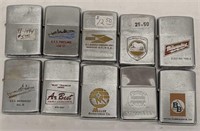 Lot of 10 Zippo Lighters Most Advertising