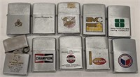 Lot of 10 Zippo Lighters Most Advertising