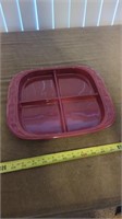 RED LONGABERGER DIVIDED SERVING PLATE