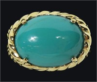 14K Yellow gold claw set Sleeping Beauty turquoise