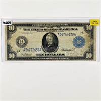 1914 Blue Seal $10 Bill NICELY CIRCULATED