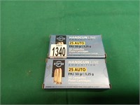 PPU .25Auto FMJ 50gr. 50 per box, 2 boxes on lot.