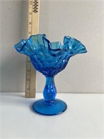Blue Hobnail Footed Dish