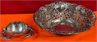 26 - SILVER-TONE SERVING BOWL & CRAB BOWL