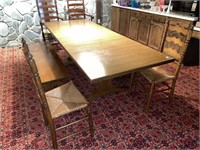 WOODEN DINING ROOM TABLE WITH (2) LEAVES, (2)