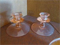 Pair of Vtg Pink Depression Glass Candle Holders