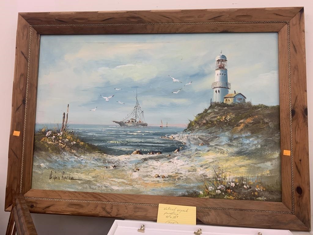 Nautical signed painting 441 inches by 30 inches