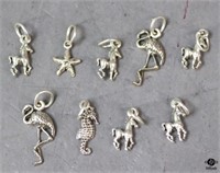Sterling Charms / 9 pc