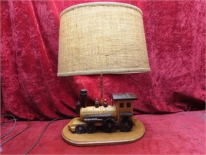 Wood Locomotive lamp w/shade.
