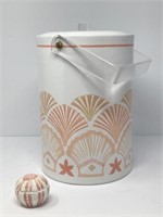 Pink/ White Shell Vinyl Ice Bucket and Ring Dish