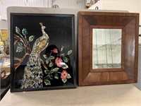 Framed Peacock Art Piece and Mirror
